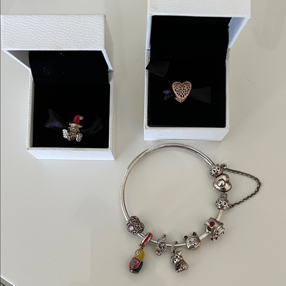 Pandora Silver Bracelet with Red and Gold Charms - Picture 1 of 4